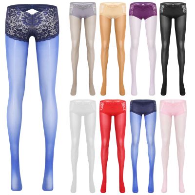 US Womens Bodystockings Thigh-High Pantyhose Cutout Tights Oil Clubwear Footed